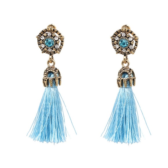 Bella Smyle Jewelry - BE10 | Blue Tassel Dangle Drop Mosaic Earrings